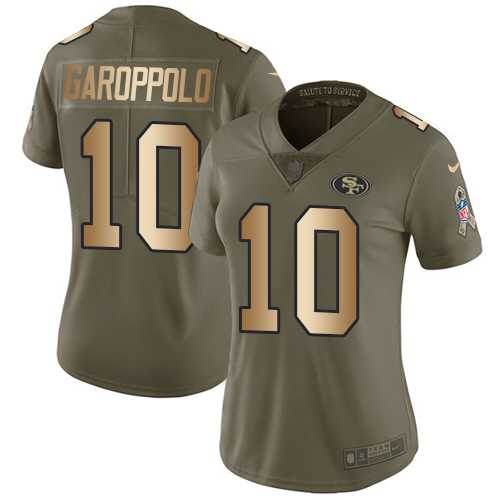 Women's Nike San Francisco 49ers #10 Jimmy Garoppolo Olive Gold Stitched NFL Limited 2017 Salute to Service Jersey